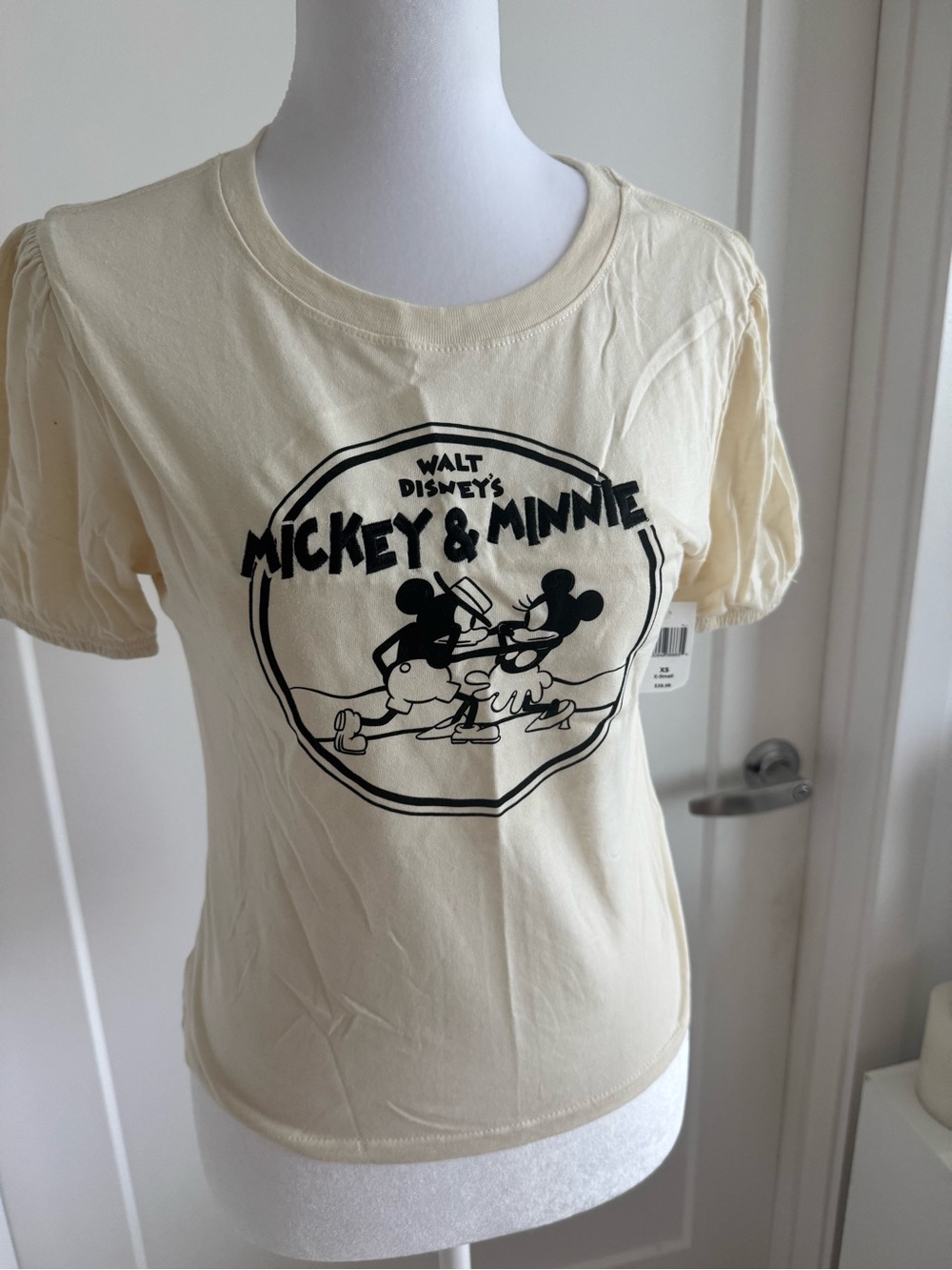 Walt Disney Mickey & Minnie Cream Graphic Short Sleeve Tee